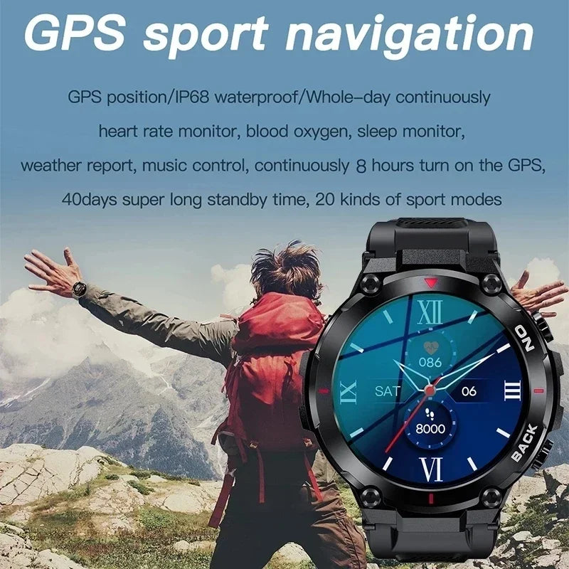 New 2024 GPS Smart Watch Men Outdoor Sport Waterproof Smartwatches Fitness Modes Bracelet Blood Pressure 480mAh Battery Watches