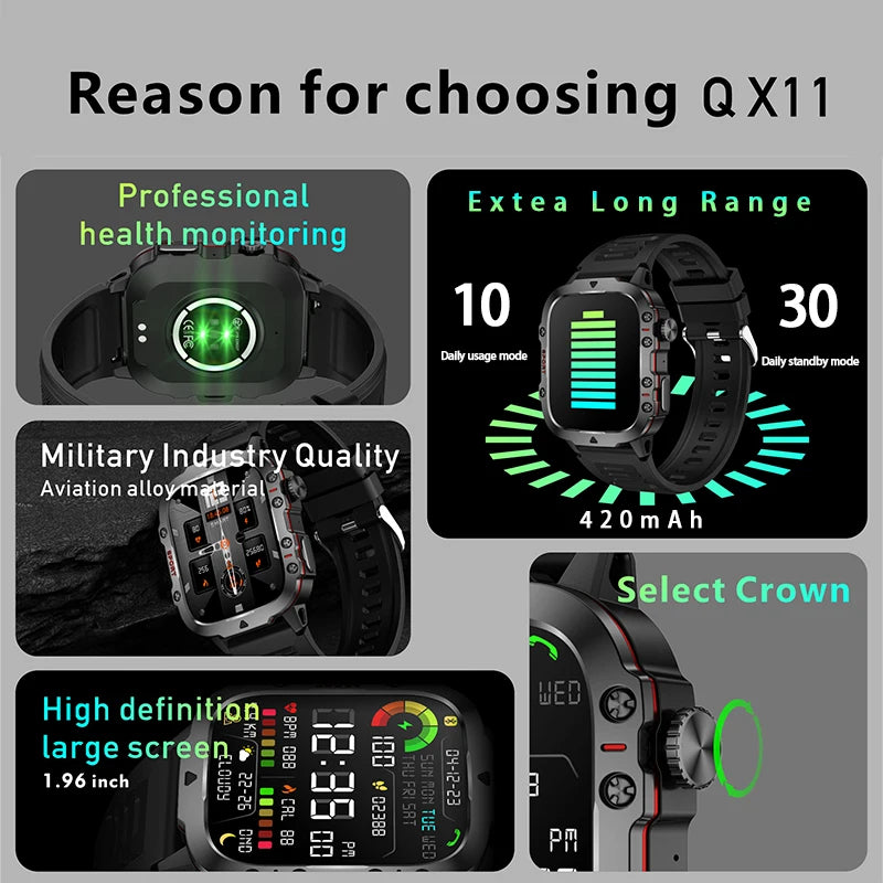 2024 New Bluetooth Call Smart Watch For Android IOS Fitness Motion Blood pressure Watch Men 3ATM Waterproof 2.0 Inch SmartWatch