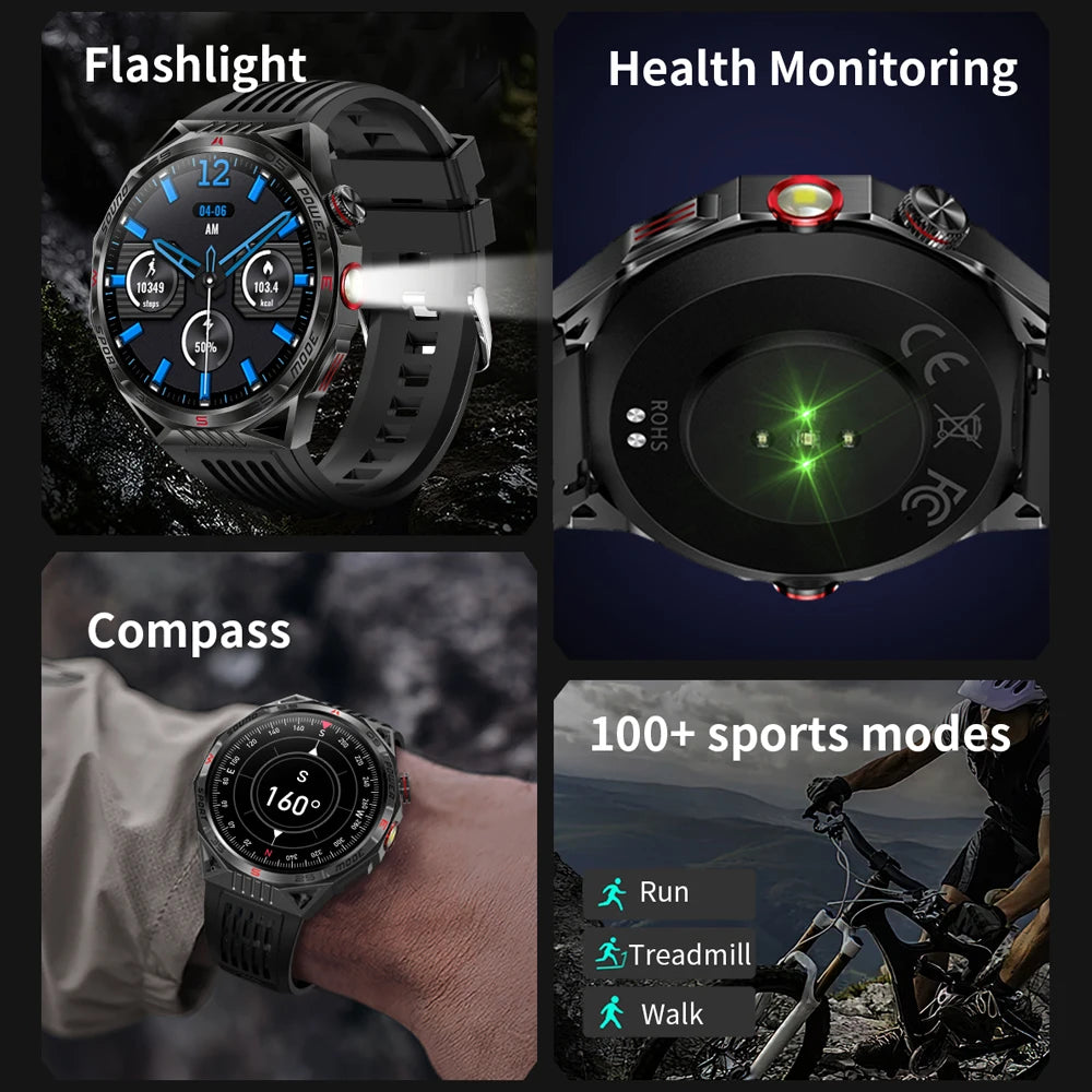 For Huawei Xiaomi New Smart Watch Men 1.85 inch LED Flashlight Infrared Laser Watches Heart Rate Bluetooth Call SmartWatch 2024