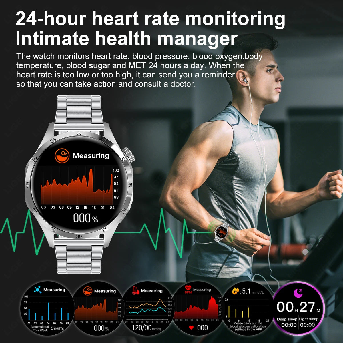 LIGE Smartwatch 2024 Mans NFC GPS Tracker Bluetooth Call Wireless Charging Compass Heart Rate Monitor 360*360 HD Smart Watch Men