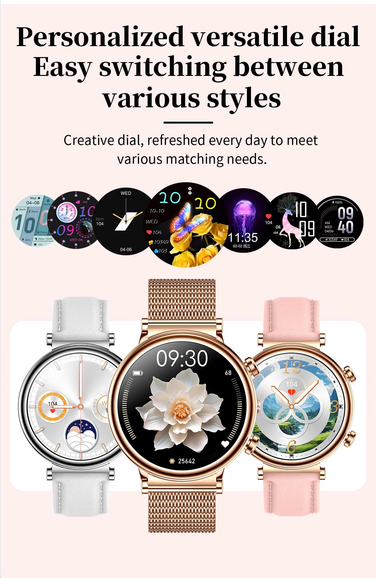 2024 Fashion Smart Watch for Women Lady Health Monitoring 1.27inch Screen IP68 Waterproof BT Calling Diamond Fashion Smartwatch