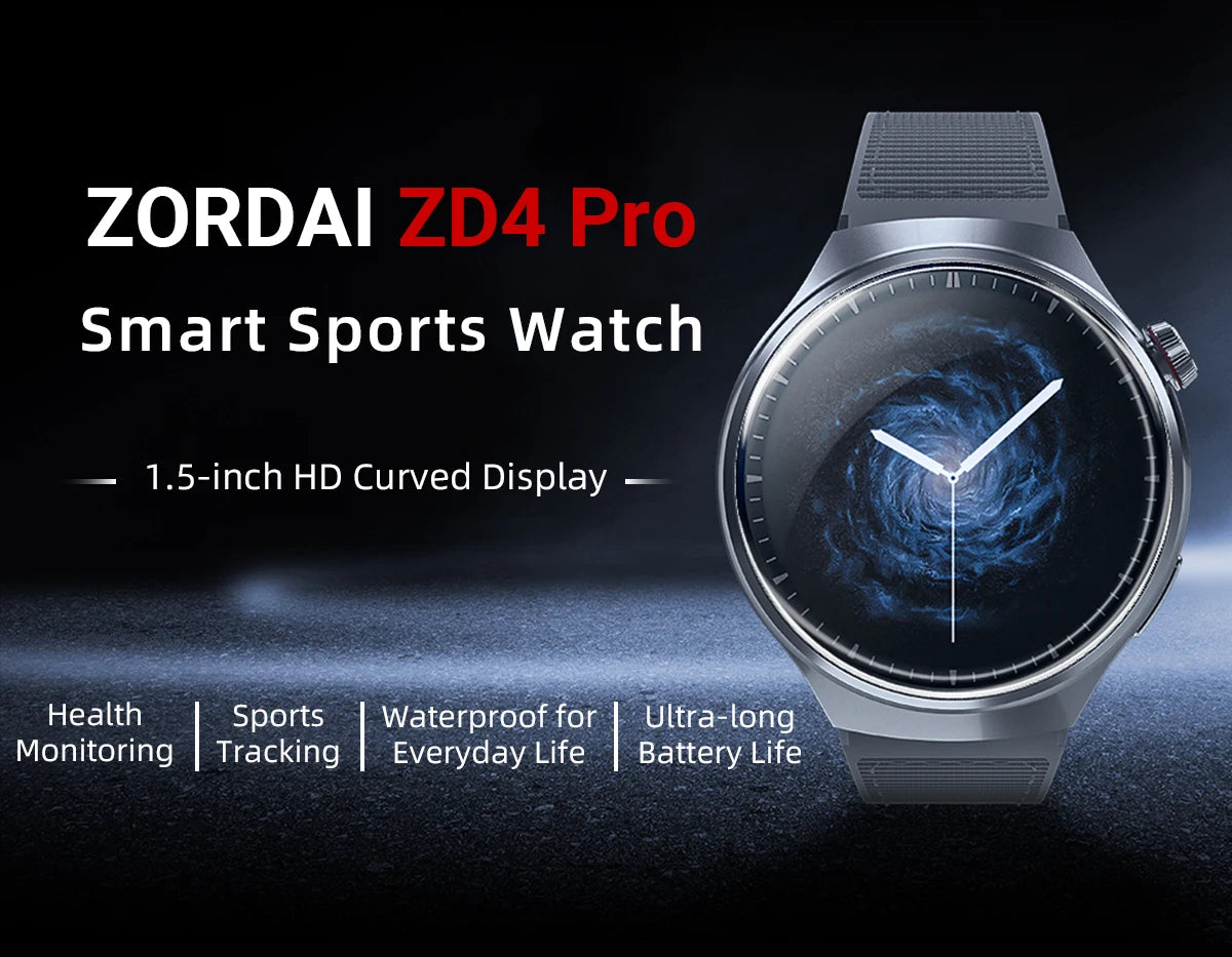 Zordai ZD4Pro GPS Smart Watch Men For Huawei GT4 Pro Sphere Screen Heart Rate Bluetooth Call IP68 Waterproof Smartwatch 2024 New