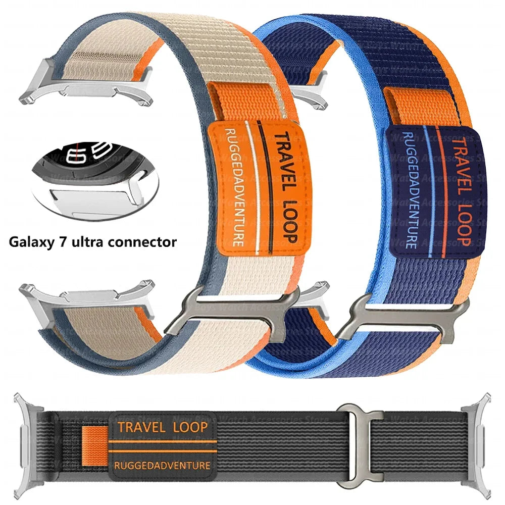 Nylon Travel Loop Strap for Samsung Galaxy Watch 7 Ultra 47mm Men Sport Band for Galaxy 7 47mm ultra NO Gaps Curved End Bracelet