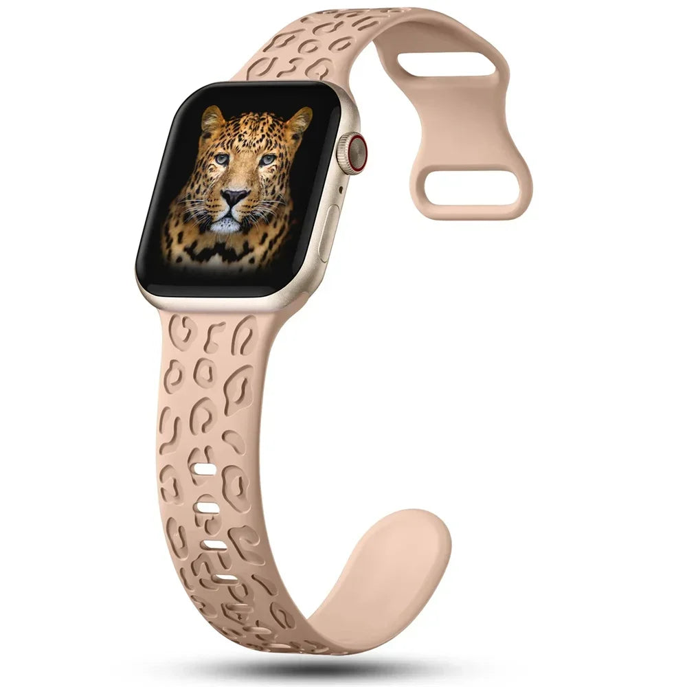 Engraved Strap For Apple Watch Band 44mm 40mm 45mm 49mm 41mm 42mm Leopard silicone bracelet iwatch series 9 7 6 5 4 se 8 ultra 2