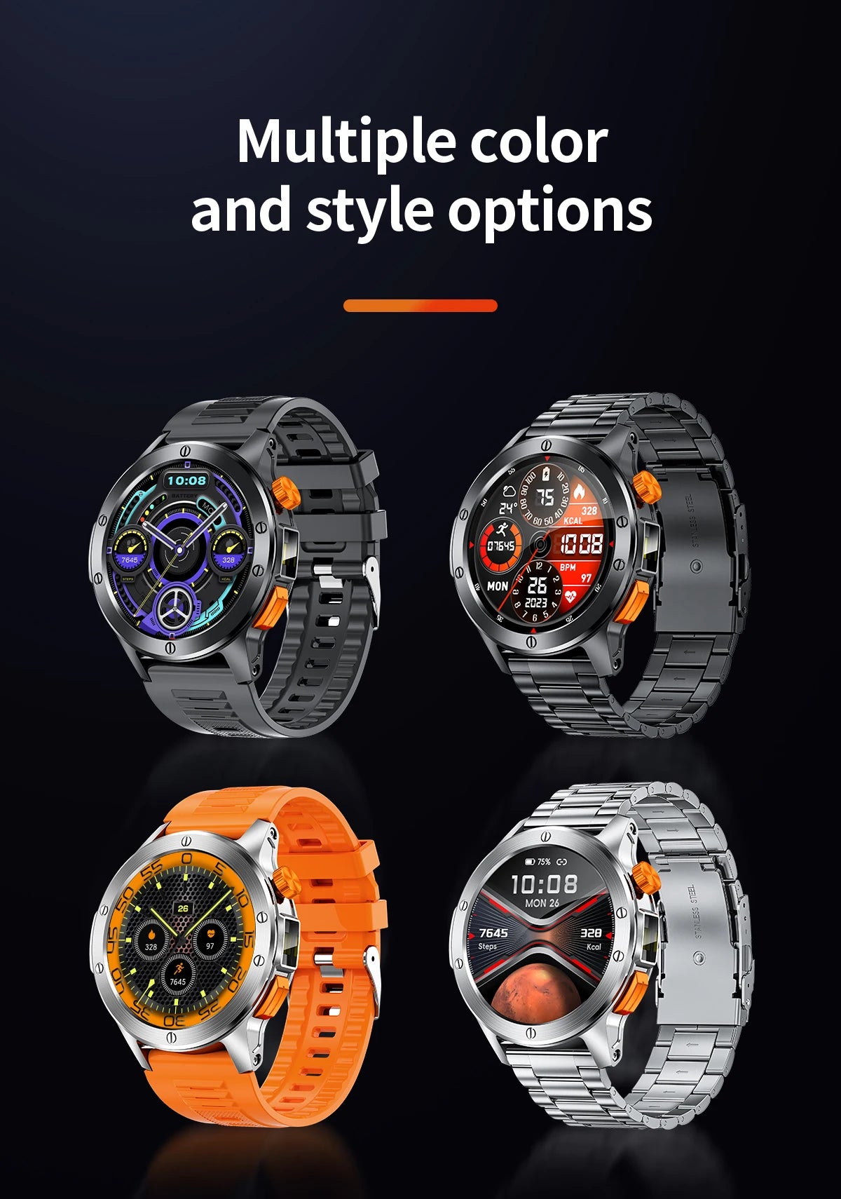 2024 New Smart Watch AMOLED Smart Watch Men with Flashlight Sports Waterproof Fitness Tracker Bluetooth Call Smartwatch Man+Box