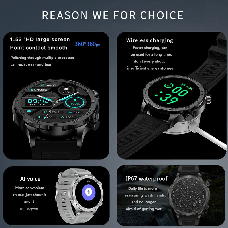 2024 New For Huawei Xiaomi Smart Watch Men AMOLED HD Screen NFC GPS Motion Trail Health Check Bluetooth Call Compass Smartwatch