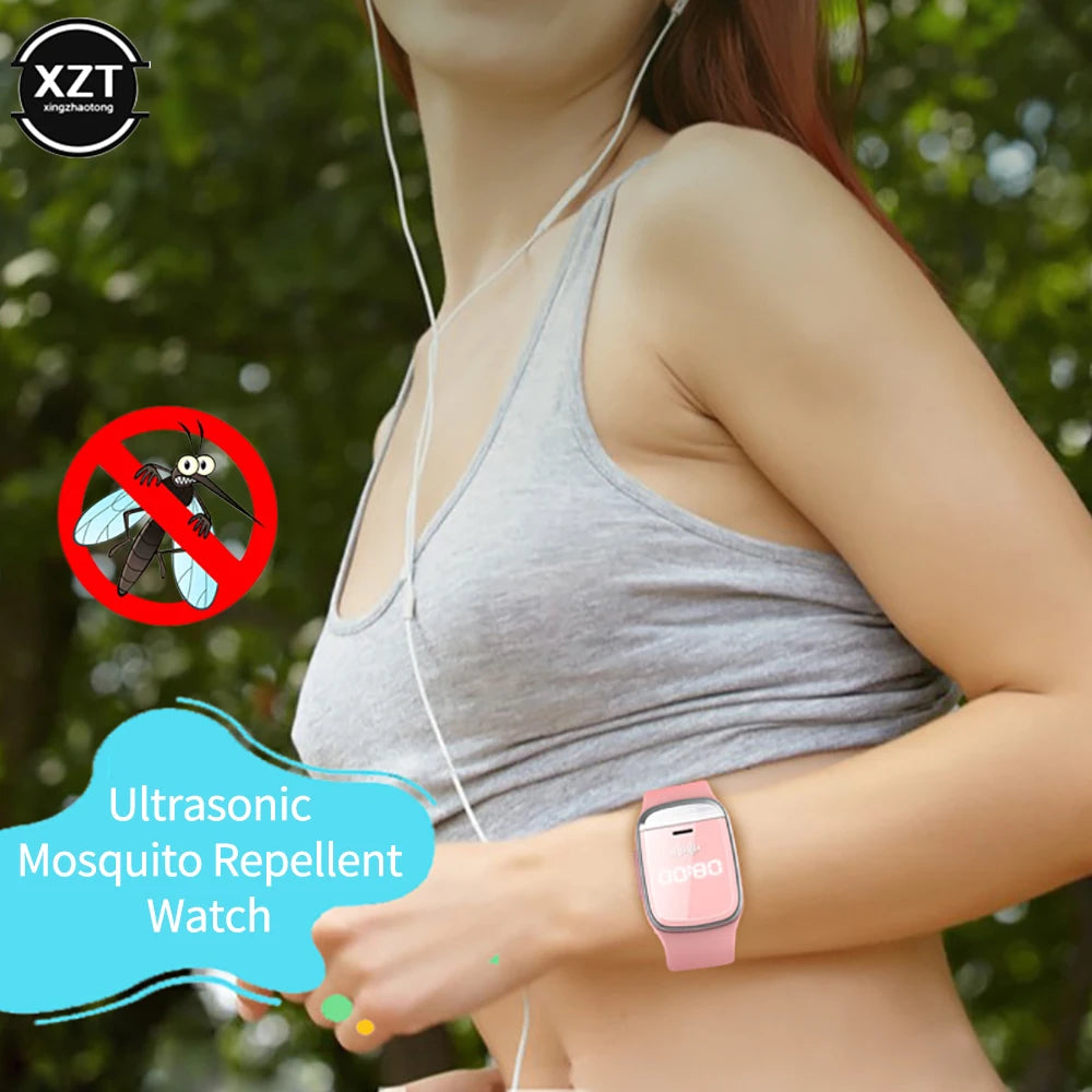 1PCS Ultrasonic Mosquitoes Repeller Bracelet Summer Indoor Outdoor Smartband with Clock+Body Temperature Monitoring Function