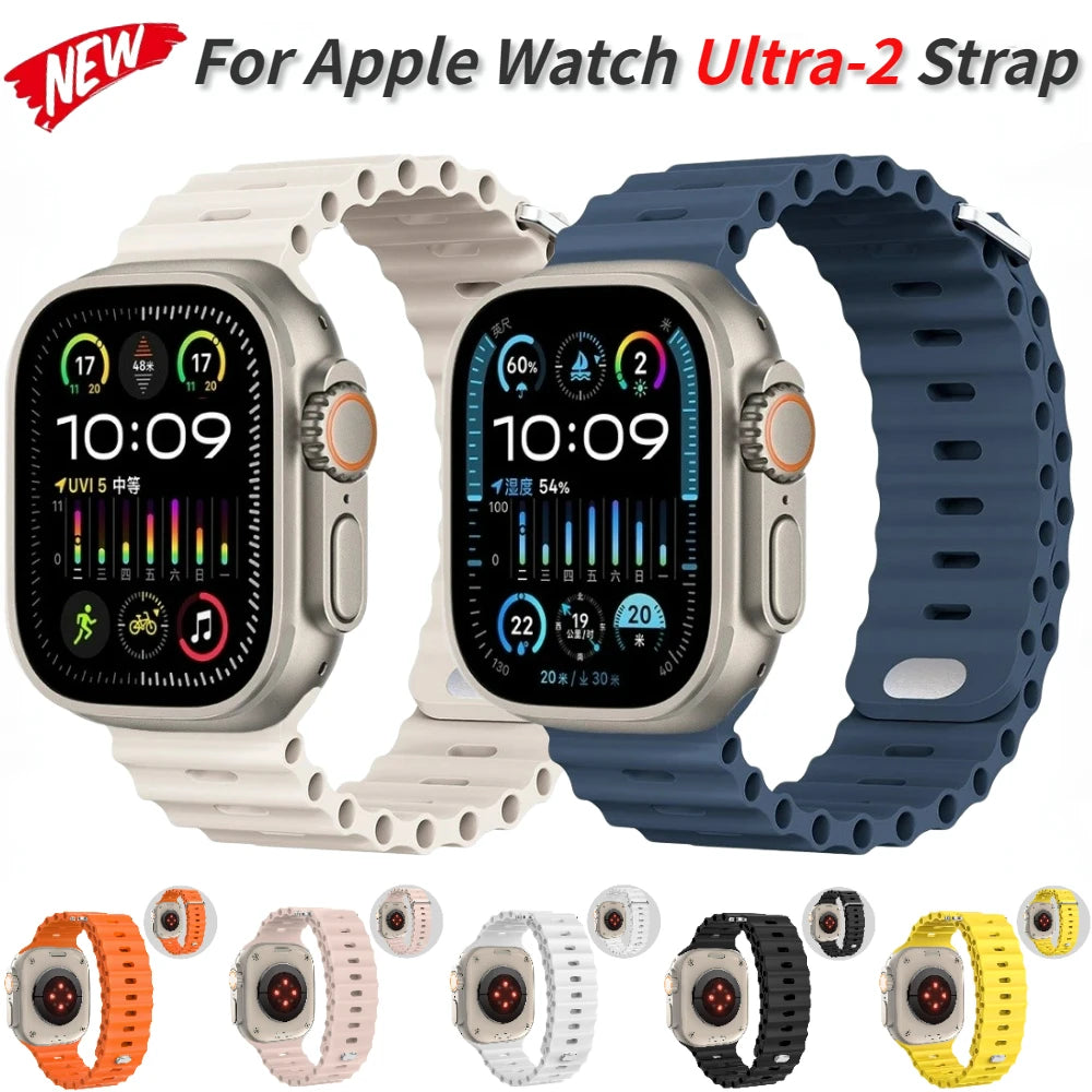 Ocean Strap for Apple Watch Ultra 2 Band 49mm Series 45mm 41mm 44mm 40mm 42mm 38mm Silicone Watchbands iWatch 9 8 7 6 5 4 3 SE2