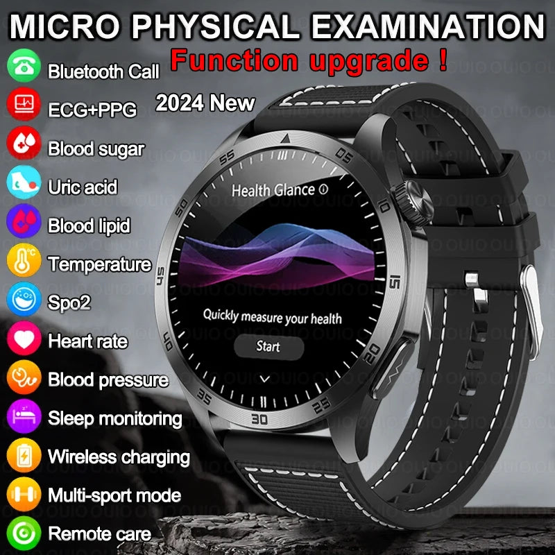 2024 New Medical High-end Blood Sugar Smart Watch Men Organ testing Blood Fat Uric acid ECG+PPG Health smartwatch For Huawei IOS