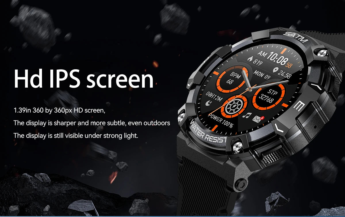 2024 New Smartwatch 1.39'' 5ATM IP68 Waterproof Clock Anti-fall Explosion Proof Wristwatch BT Call Men Outdoor Sport Smart Watch