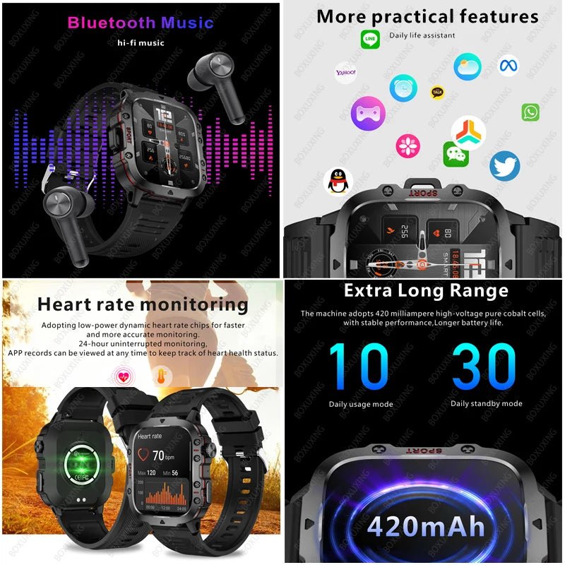 2024 New For Xiaomi Military Smart Watch Men Outdoor Sports Fitness Tracker Health Monitor 1.96"HD BT Call Waterproof Smartwatch