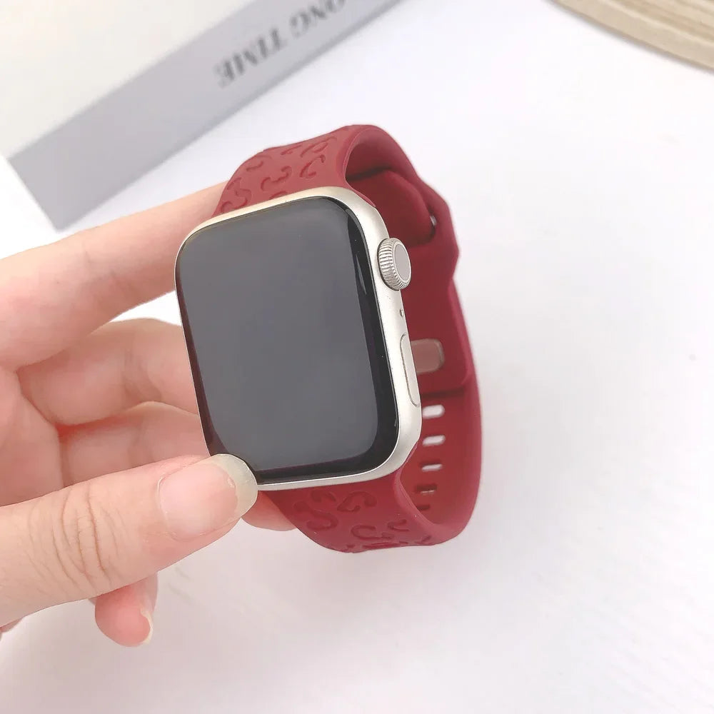 Engraved Silicone Strap for Apple Watch Band Ultra 2 49mm 45mm 44mm 42mm 41mm 38 40mm Bracelet for Iwatch Series 9 8 7 6 SE 5 4