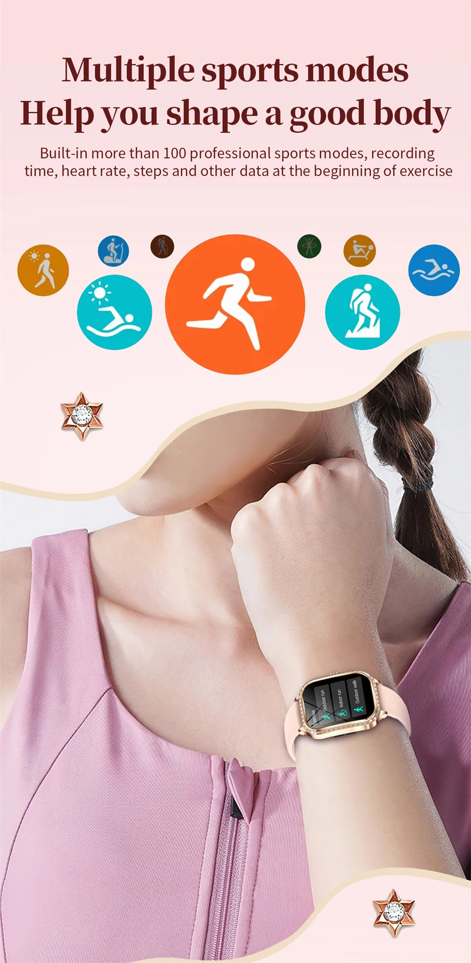 2024 Smart Watch Woman Sport Fitnes AI Voice Control Full Touch Bracelet Bluetooth Call Waterproof For Fashion Ladies Smartwatch