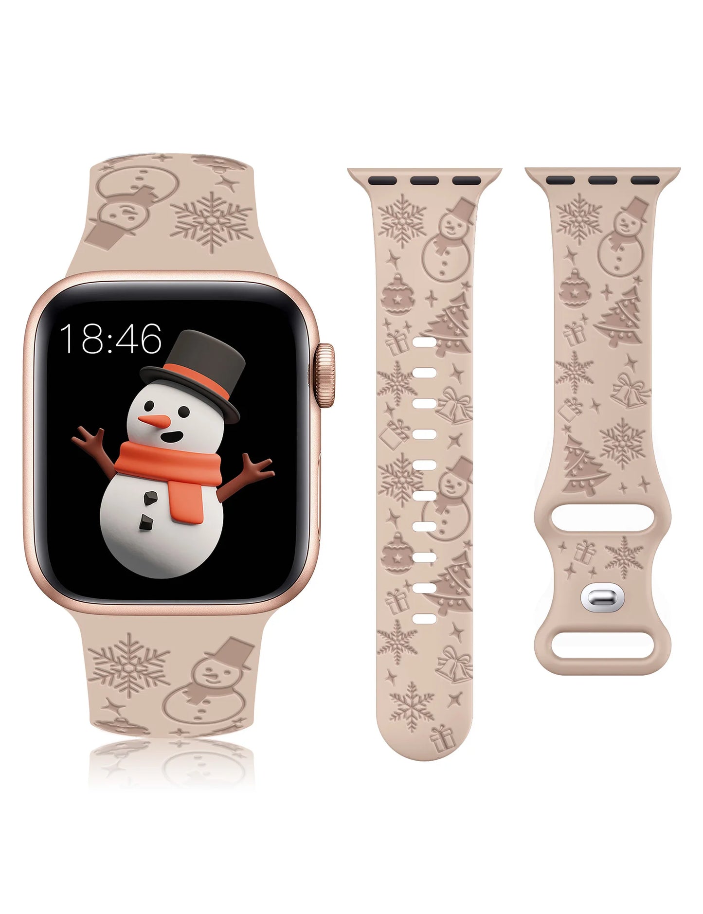 TOYOUTHS Christmas Floral Engraved Band for Apple Watch Band 41mm 40mm 38mm Silicone Strap for iWatch Ultra 9/8/7/SE/6/5/4/3/2/1