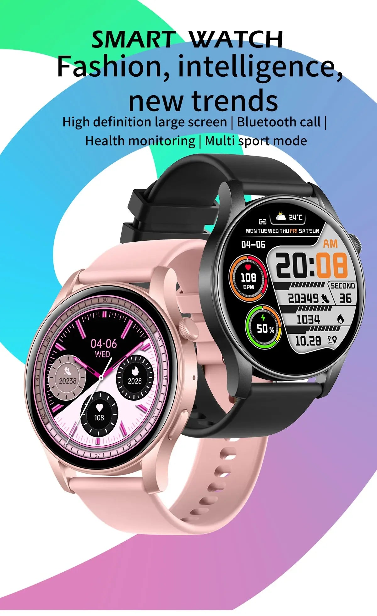 MAOYUAN 2024 New Bluetooth Call Smart Watch for Women and Men with Multi Sport Mode AMOLED Screen Waterproof Couple Smartwatch