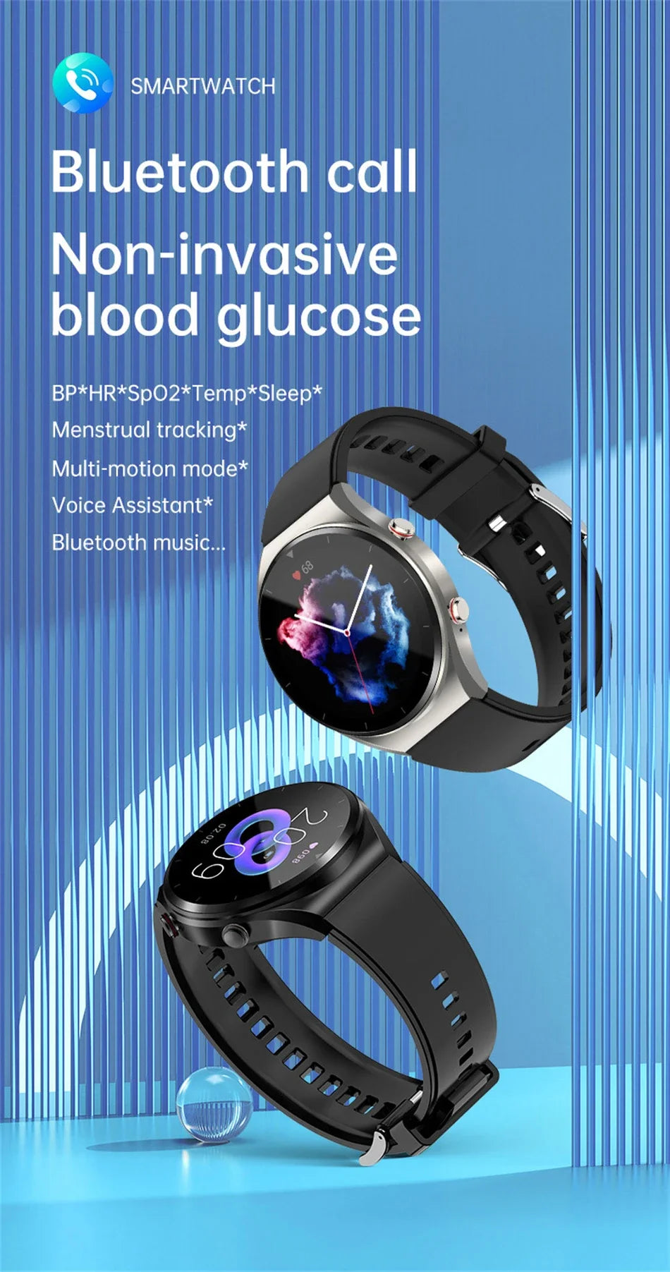 Smart Watch 2024 Bluetooth Call Smartwatch Men Women Blood Sugar Heart Rate Blood Pressure Health IP67 Waterproof Sports Watch