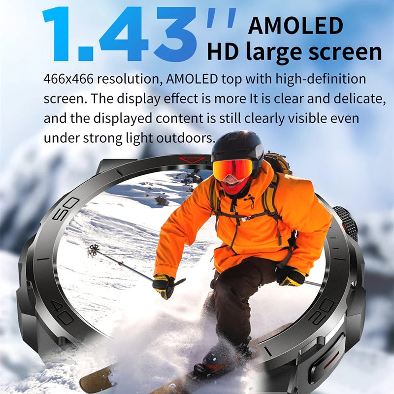 2024 New AMOLED Smart Watch Men Rugged Military Bluetooth Call GPS Track 400Mah 3ATM Waterproof Smartwatch Man For Huawei Xiaomi