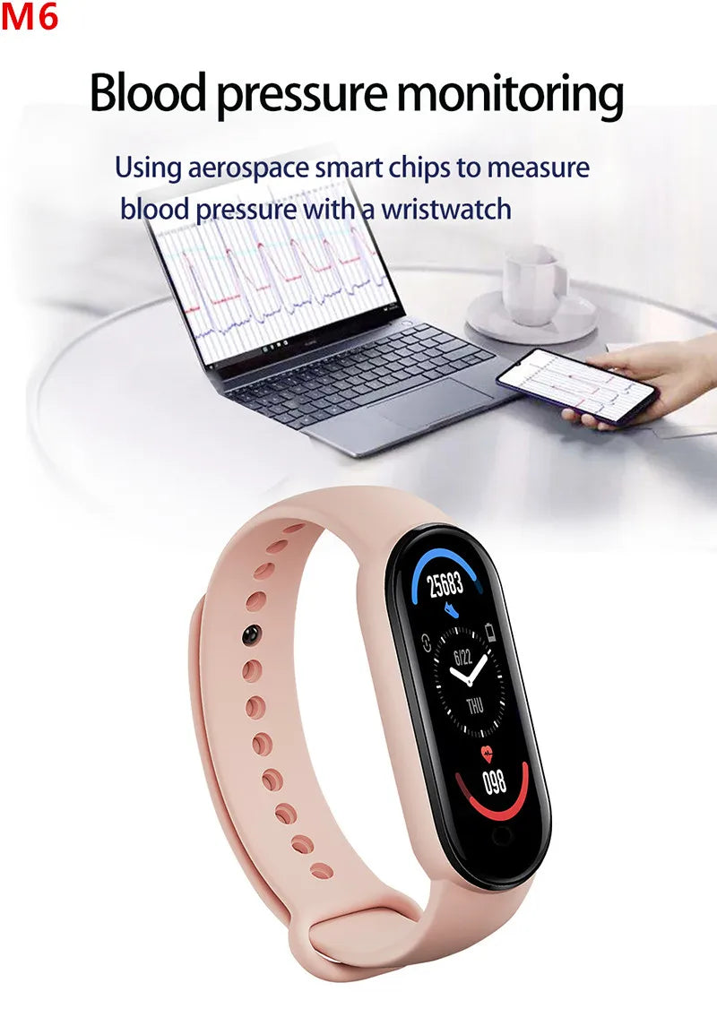 M6 Smartwatch Heart Rate Blood Pressure Monitoring Smartband Men Women Fitness Tracker Watch Waterproof Sports Smart Wristband