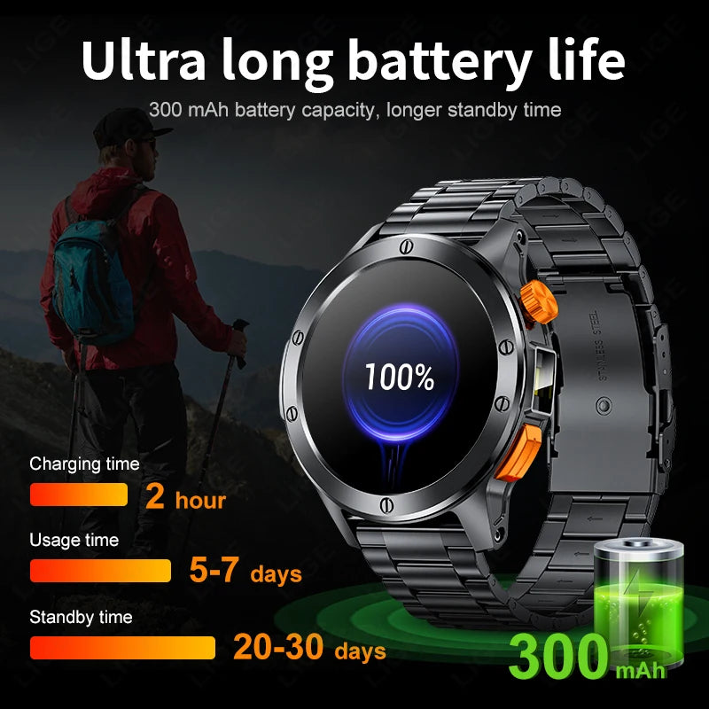 2024 New Smart Watch AMOLED Smart Watch Men with Flashlight Sports Waterproof Fitness Tracker Bluetooth Call Smartwatch Man+Box