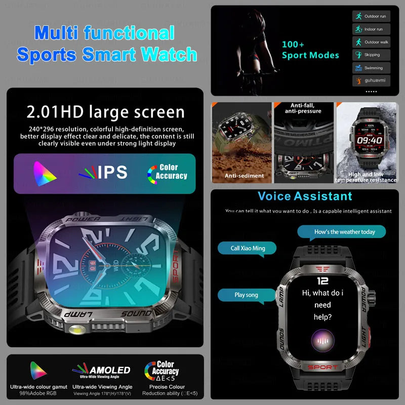 2024 New For Xiaomi Outdoor Military Smartwatch Men GPS Track Bluetooth Call 600Mah Battery Compass LED Lighting Men Smartwatch