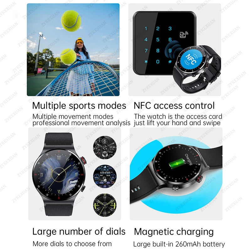 GPS ECG+PPG Bluetooth Call Smart Watch Men 2024 Sports Bracelet NFC Waterproof Custom Watch Face Men SmartWatch For IOS Android