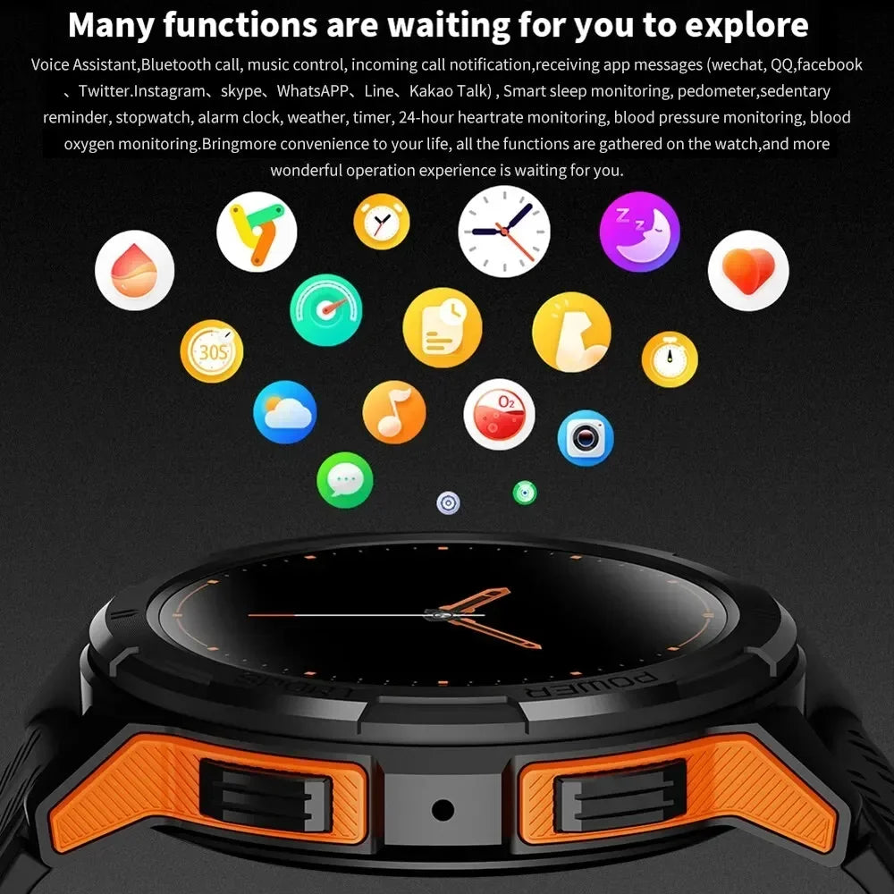 Rugged Outdoor Military 1ATM Waterproof Watches Sports Bluetooth Smartwatch For Men Smart Watch 2024 New Clock For Xiaomi Huawei