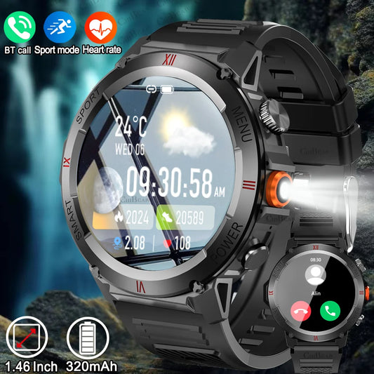 2024 New Smart Watch Men GPS Track LED Flashlight Outdoor Sport Fitness Waterproof Bluetooth Call Smartwatch For Huawei Xiaomi