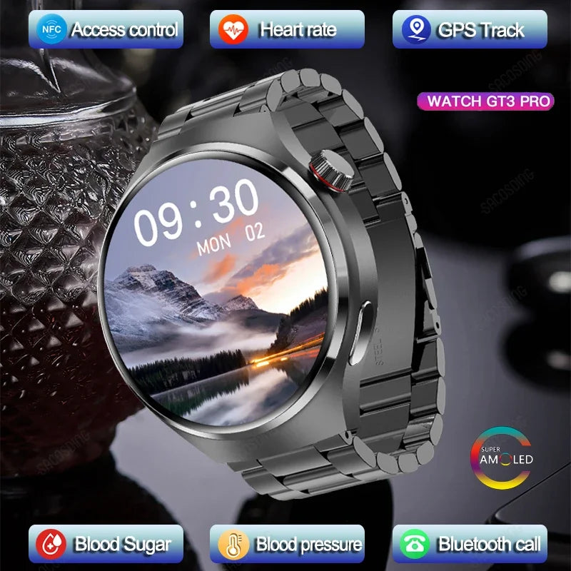 2024 New For Fashion Sport Smart Watches Mens IP68 NFC GPS Tracker AMOLED 360*360 HD Screen Heart Rate Bluetooth Call SmartWatch