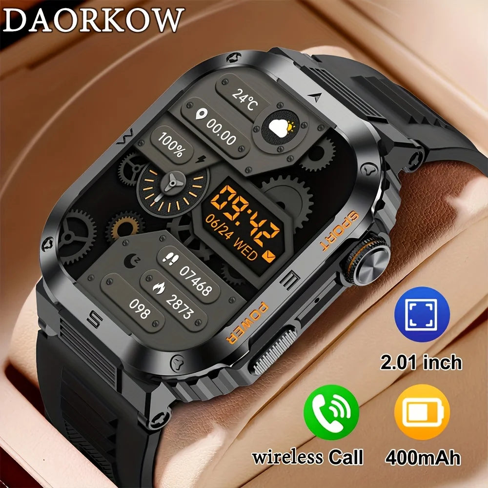 Rugged Military Smart Watch Men For Android IOS Ftiness Watches Ip68 Waterproof 2.05'' AI Voice Bluetooth Call Smartwatch 2024