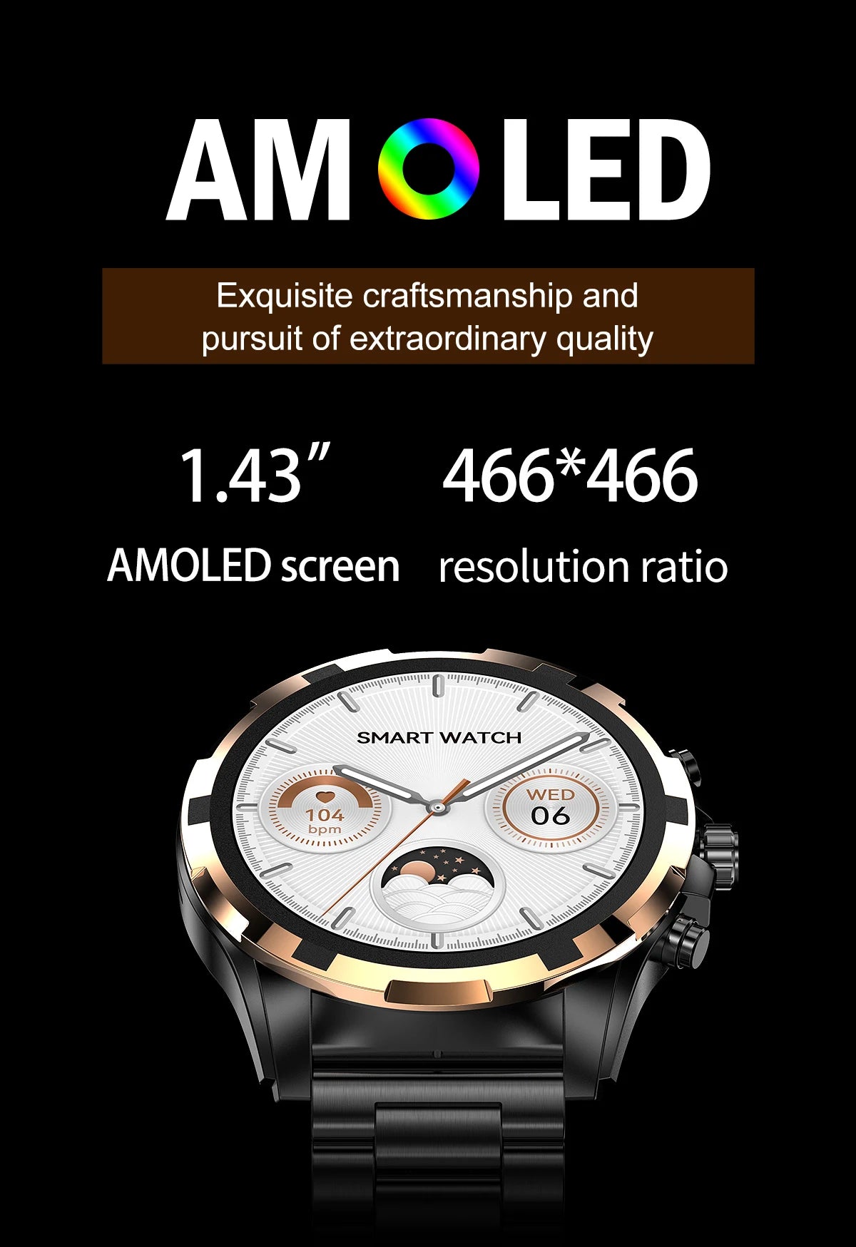 2024 New For Huawei Xiaomi Men Smartwatch Bluetooth Call 1.43" AMOLED HD Screen IP67 Waterproof 390Mah Battery NFC Smartwatch