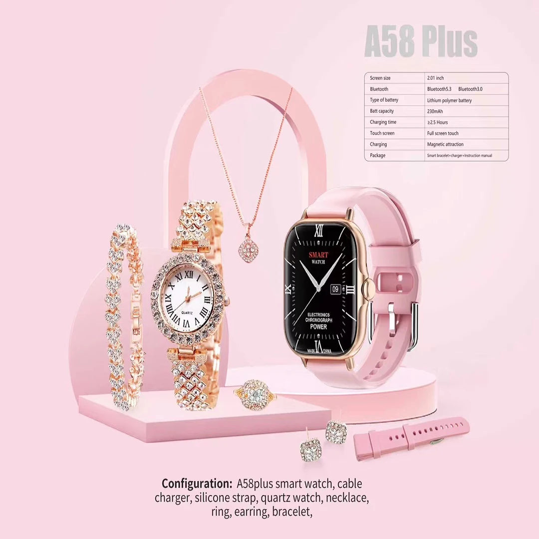 New Arrivals Christmas Gift Sets 6 IN 1 Smartwatch A58 Plus Woman Smart Watch 2024