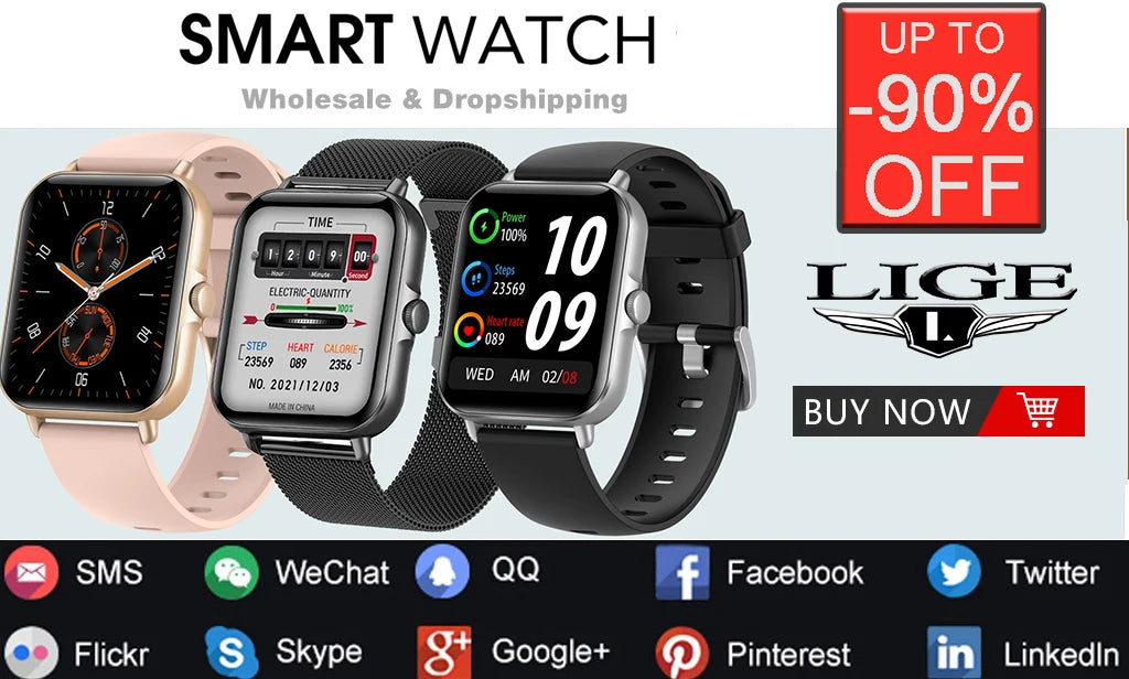 LIGE NFC Watch For Men Bluetooth Call Smart Watch Android iOS 2024 Blood Pressure Smartwatch Weather Full Touch Men's Wristwatch