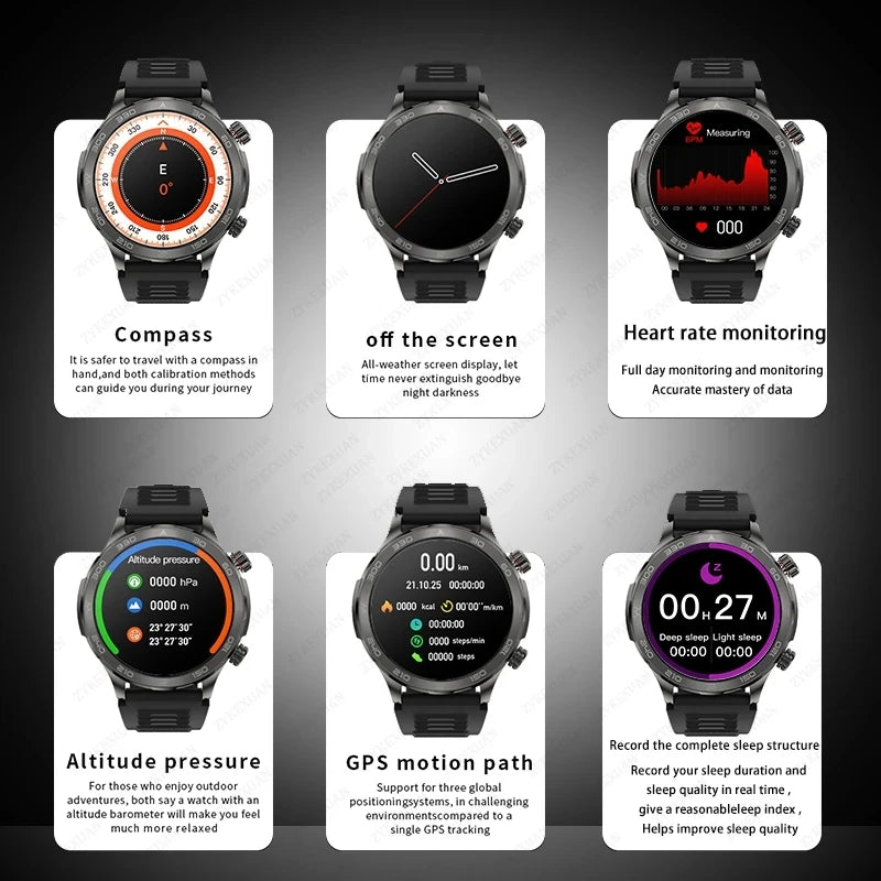 2024 New GPS Men Smart Watch NFC Calling Watch Alititude Pressure Fitness Tracker Heart Rate Monitor Outdoor Sports Smartwatch