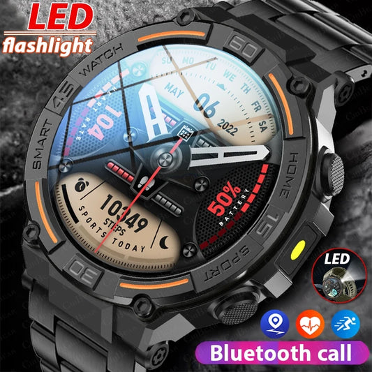 LED Flashlight Smartwatch Men Outdoor Sports Tracker Health Monitoring Voice Assistant Bluetooth Call Smart Watch Men 2024 New