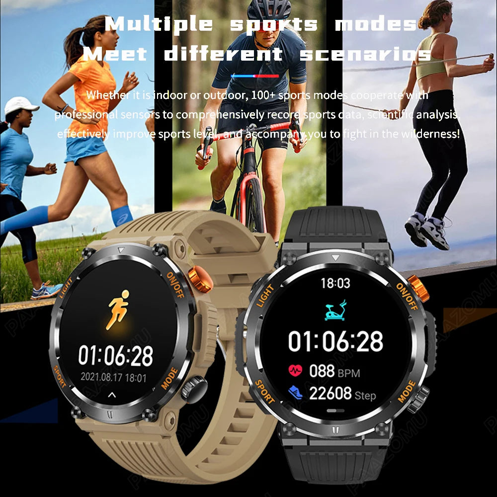 2024 New Compass Smart Watch LED Flashlight Outdoor Watches IP67 Waterproof Bluetooth Call Sports Fitness Tracker Smartwatch Men