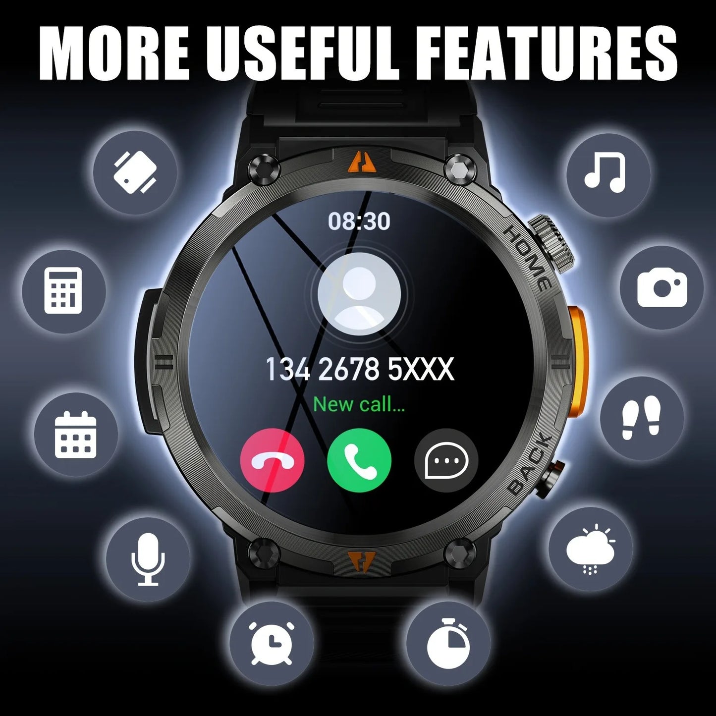 2024 Smart Watch Round AMOLED Smarthwhatch 3ATM Waterproof Original Design For Men Bluetooth With Flashlight 100+ Sports Modes