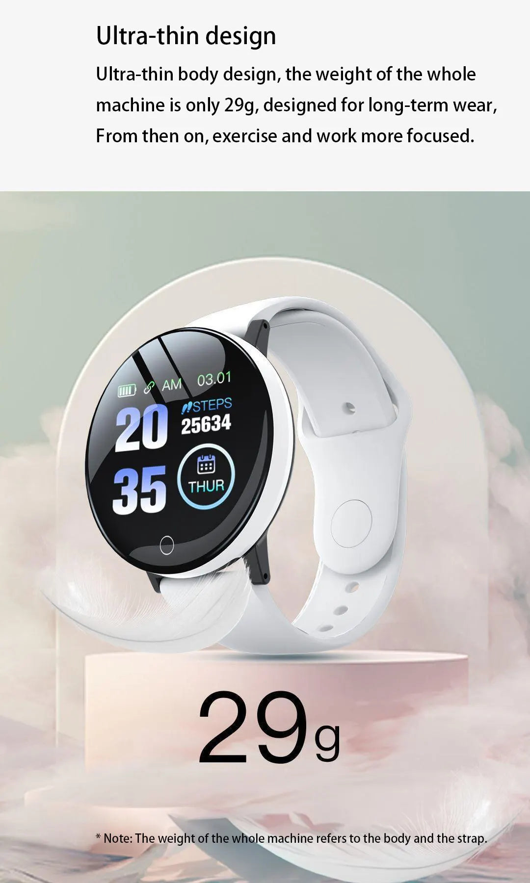 D18 Waterproof Color Round Screen Smart Bracelet Heart Rate Blood Pressure Sleep Monitor Walking Exercise Fitness Smartwatch B41