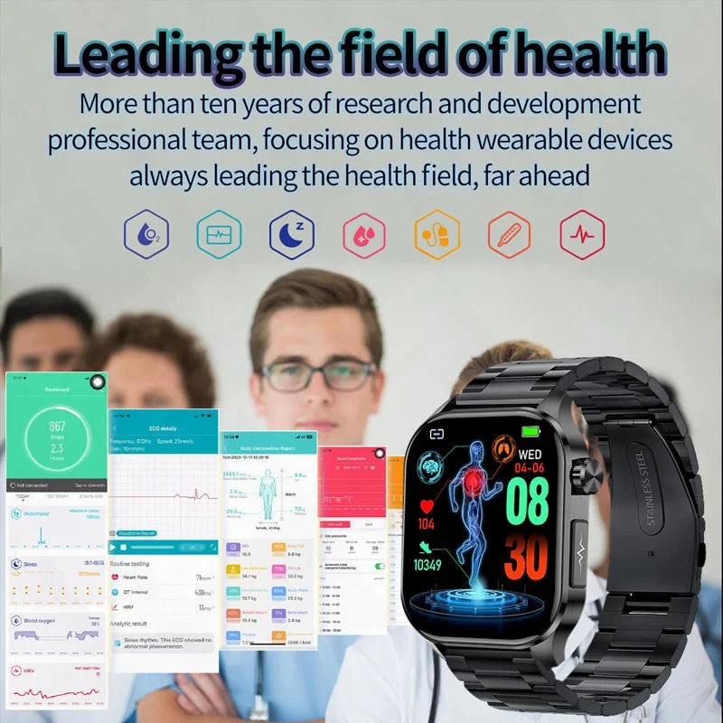 2024 New AMOLED Smart Watch Men Ecg Watches Heart Rate Blood Glucose Lipids Uric Acid Health Tracker SmartWatches for IOS Xiaomi