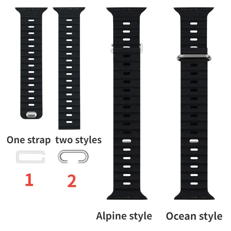 Ocean Silicone Strap For Apple Watch Band UItra 2 49mm 9 8 7 45mm 41mm Bracelet Wristband iWatch 6 5 4 3 SE 44mm 40mm 42mm Belt