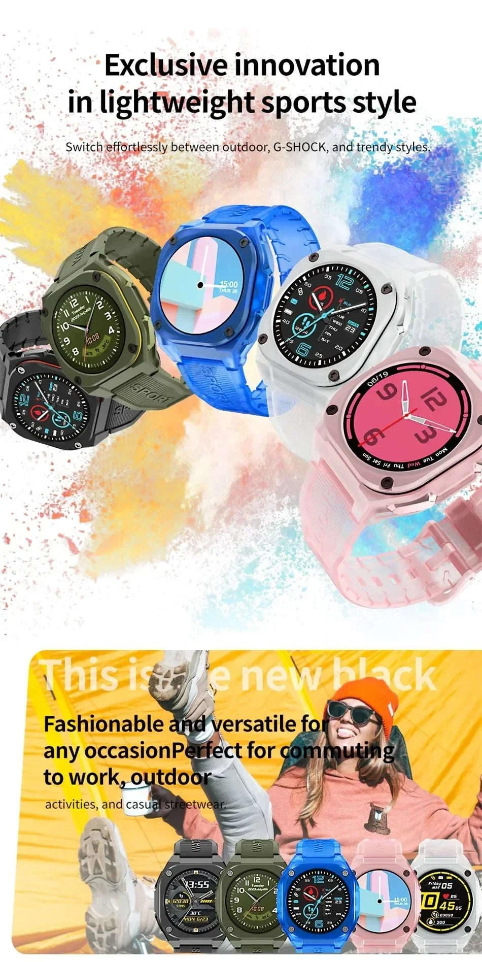 2024 New Smart Watch Women Men HD AMOLED Screen IP68 Waterproof Sport Smartwatch Outdoors Compass Heart Rate Monitor Watch Smart