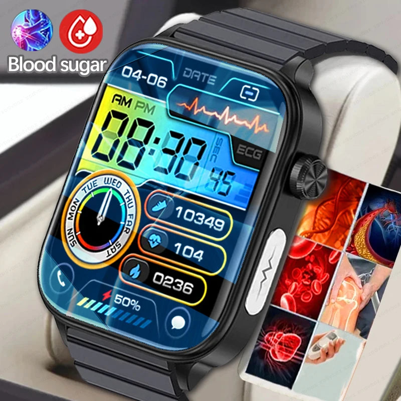 2024 New Blood Glucose Smart Watch Men ECG+PPG Blood Pressure Health Monitor Fitness Watches IP68 Waterproof Smartwatch Women