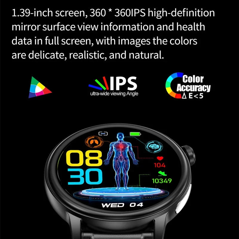 2024 New Blood Lipids Uric Acid Blood Glucose Smart Watch Men ECG+PPG HD 360*360 Full Screen Touch Bluetooth Call Smartwatch