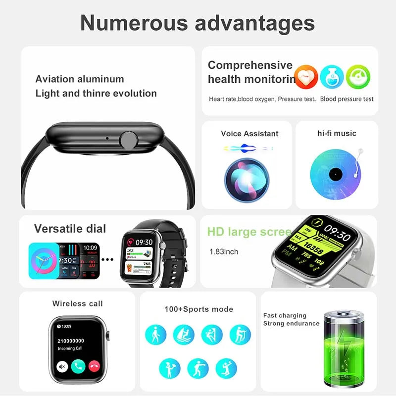 2024 HD Bluetooth Call Men's Smartwatch 100+ Sport Modes Waterproof Heart Rate Blood Oxygen Sports Tracking Women's smartwatch