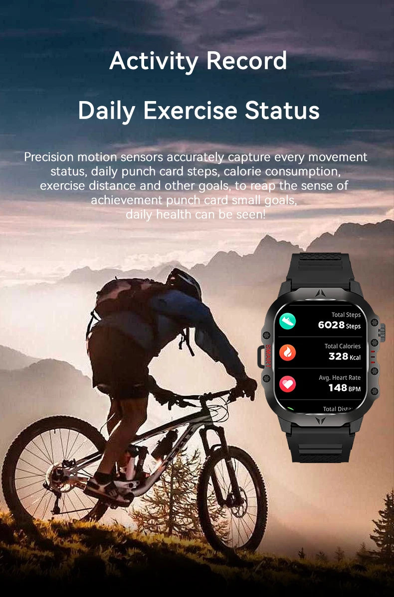 2024 New Watch For Android IOS Military Smart Watch Men IP68 Outdoor Sports Fitness Tracker Health Monitor 2.01 Inch Smartwatch