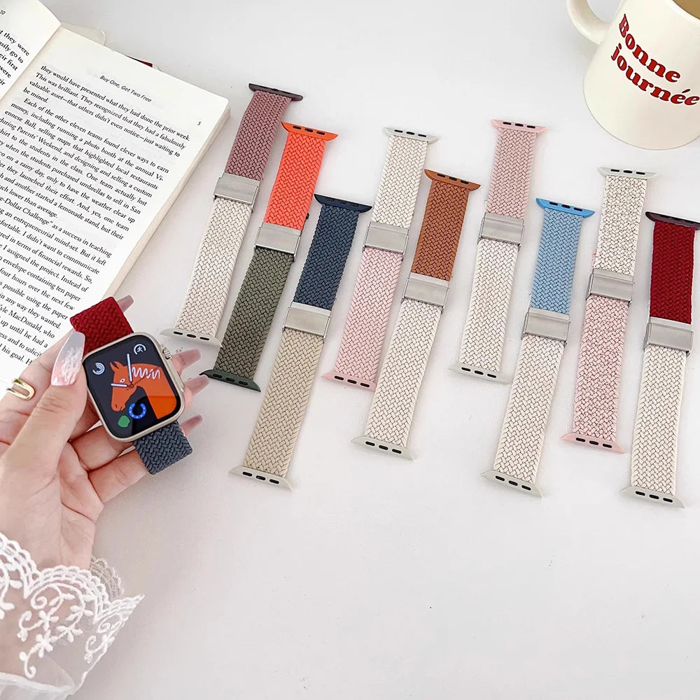 Nylon Stretch Band for Apple Watch Strap 38mm 40mm 41mm 42mm 44mm 45mm 49mm Colorblock Woven bracelet iWatch series 9 8 7 SE 6 5