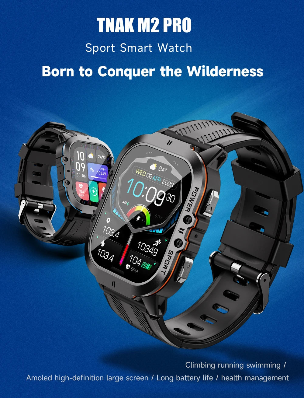 2024 New Tactical Smartwatch For Men AOD AMOLED 2'' Screen Bluetooth Call Electronic IP69K 5ATM Waterproof Men's Smart Watch