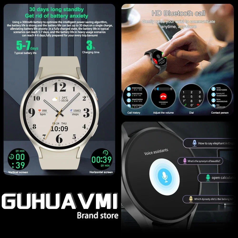 2024New GPS Tracker Sports Fitness Galxy Watch 6 Smart Watch Voice Assistant Bluetooth Call Men Women Smartwatch IP68 Waterproof