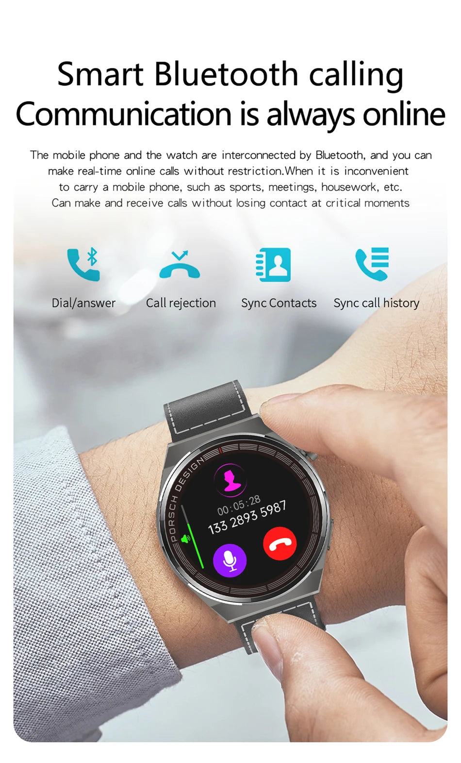 2024 AMOLED HD Screen fashion Men Watch Bluetooth Call Business Smartwatch Sports  380mAh Large Battery Capacity Multiple dial