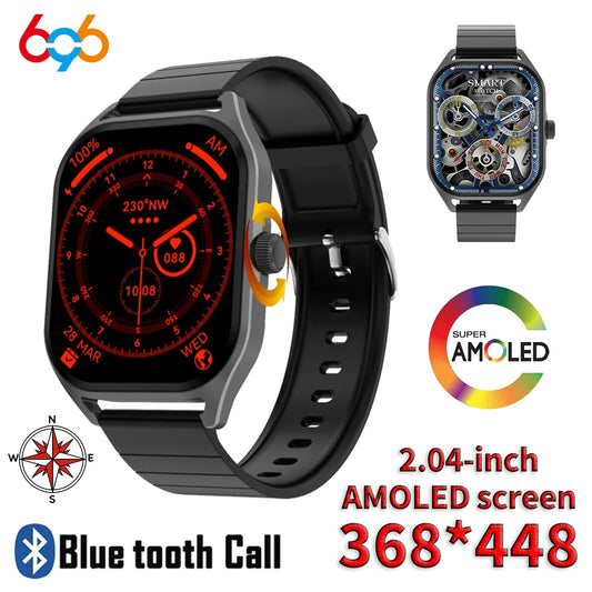 2024 New 2.04" AMOLED Men Blue Tooth Call Smart Watch Sports Fitness Heart Rate Waterproof Bracelet Compass Women Smartwatch