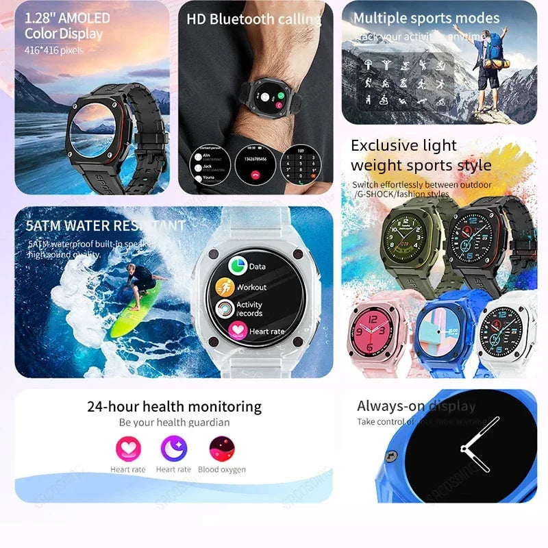 2024 Men Smart Watch AMOLED Screen Always On Display Clock  Women smartwatch Compass Sports SmartWatches 5ATM Waterproof Watches